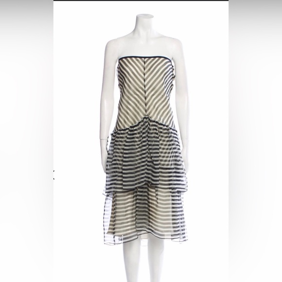Ralph Lauren Strapless Silk Dress Black/White Striped Size 4